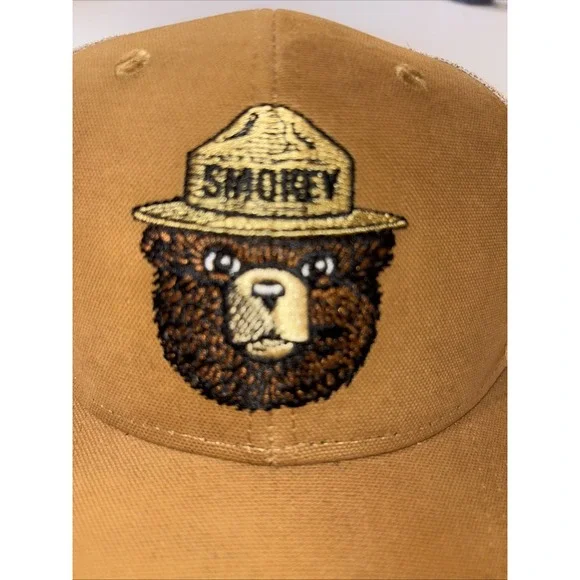 Vintage 90's Smoky The Bear Brown Trucker Hat Embroidered Strapback NWOT - Picture 2 of 4